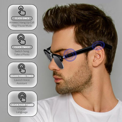 Smart Sunglasses Glasses for Men Women with AAC Speaker Open Ear Music Touch Buttons Remote Photo Voice Assistant Hand-Free Calling, Unisex Audio Intelligent Bluetooth 5.0, Great Gift for Friends