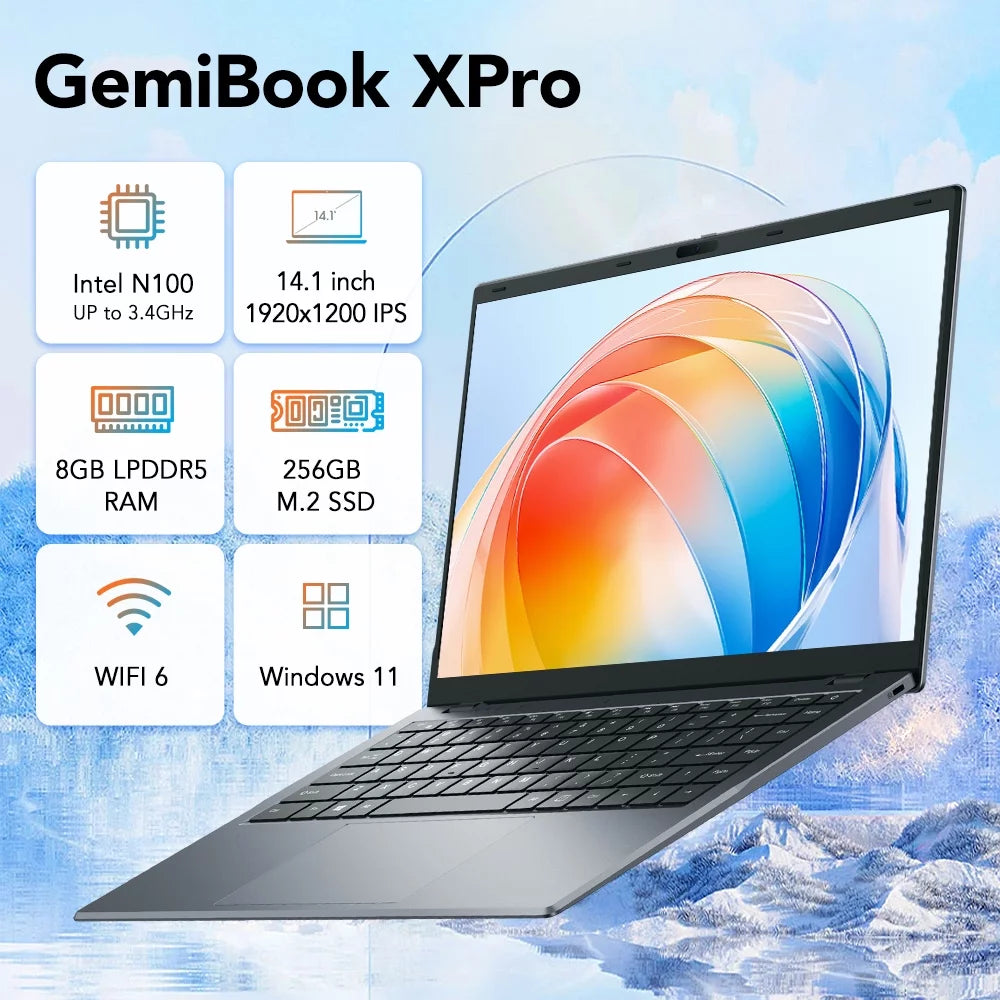 Gemibook Xpro 14" Laptop,256Gb SSD 8GB Ram,Windows 11,12Th Gen Intel Alder Lake N100,2023 Upgrade Ultra Thin Notebook Gaming Computer,2160*1440 IPS Display,Wi-Fi,Bluetooth 5.1