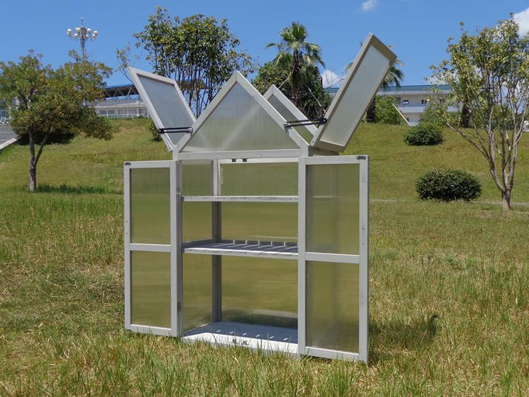 Mini Greenhouse Kit Outdoor, Upgrade Small Green House with Adjustable Shelving, Wood Cold Frame, Plant Stand Cabinet for Indoors Garden Patio Balcony Apartments Porch Outside, Uv-Resistant, Gray - Design By Technique