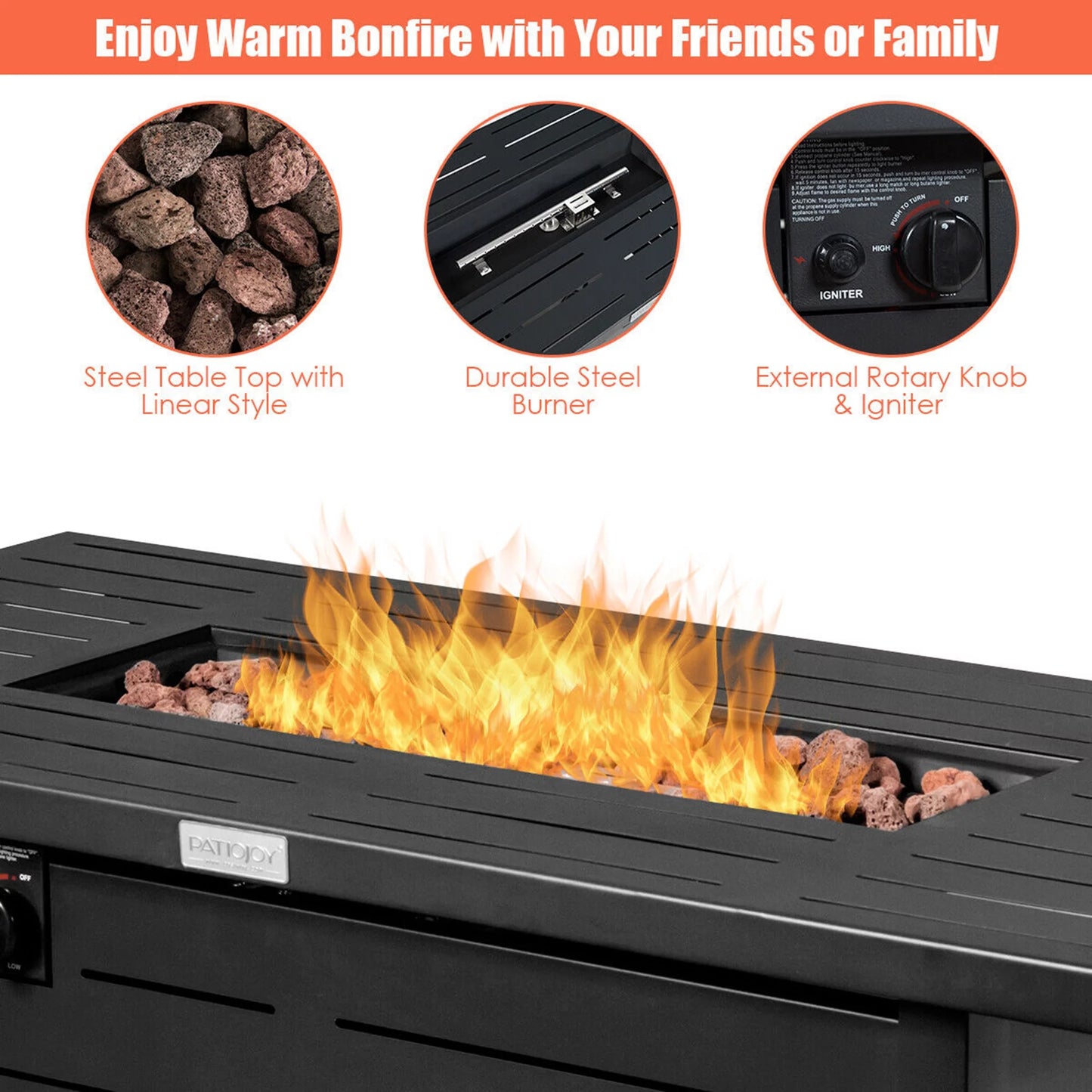 42'' Rectangular Propane Gas Fire Pit 60,000 Btu Heater Outdoor Table W/ Cover - Design By Technique