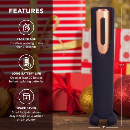 Battery Operated Electric Wine Opener - Includes Stand with Built-In Foil Cutter - Electric Corkscrew Wine Opener - Great Gift for Wine Lovers (Black and Rose Gold)