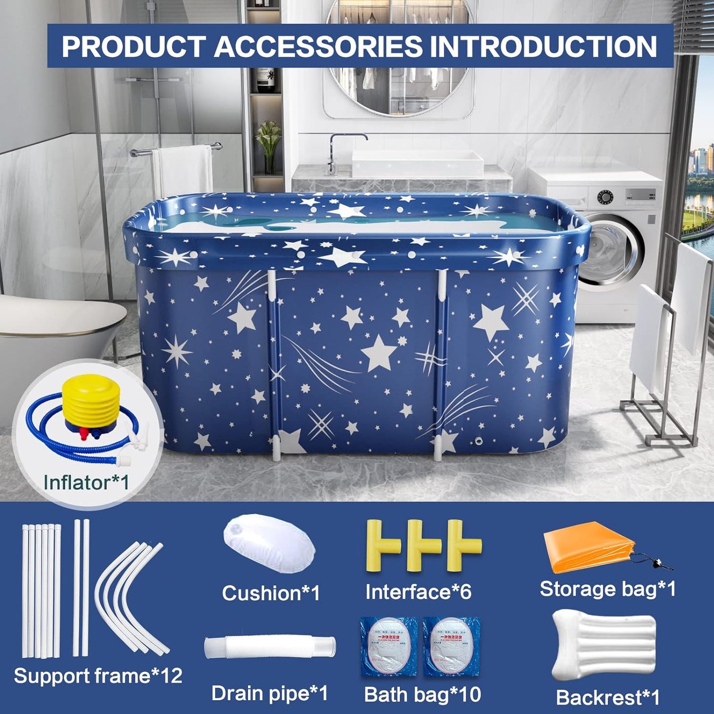 Portable Bath Tub, Foldable Bathtub for Adults and Kids, Therapy Tub for Shower Stall Bathroom Fold up Japanese Soaking Hot SPA Bathtub, Hot Bath Tub, Ice Bath Tub 45.3''X23.6''X19.7''