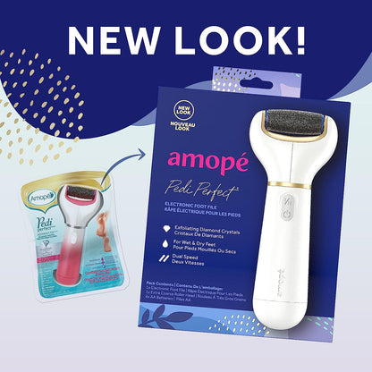 Amopé Pedi Perfect Electric Callus Remover Foot File W/ Diamond Crystals, Pedicure Tool for Feet, Removes Hard & Dead Skin, Feet Scrubber & Buffer, Splashproof, W/ Extra Coarse Roller Head, 1 Count