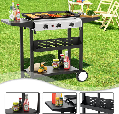 3 Burner Gas Griddle-Outdoor Propane Griddle-Btu Propane Fuelled, Portable Flat Top Gas Grill Camping Griddle Station with Side Shelves for Kitchen