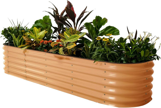 Raised Garden Bed Kits, 17" Tall 9 in 1 8Ft X 2Ft Metal Raised Planter Bed Outdoor for Vegetables Flowers Ground Planter Box, Terra Cotta