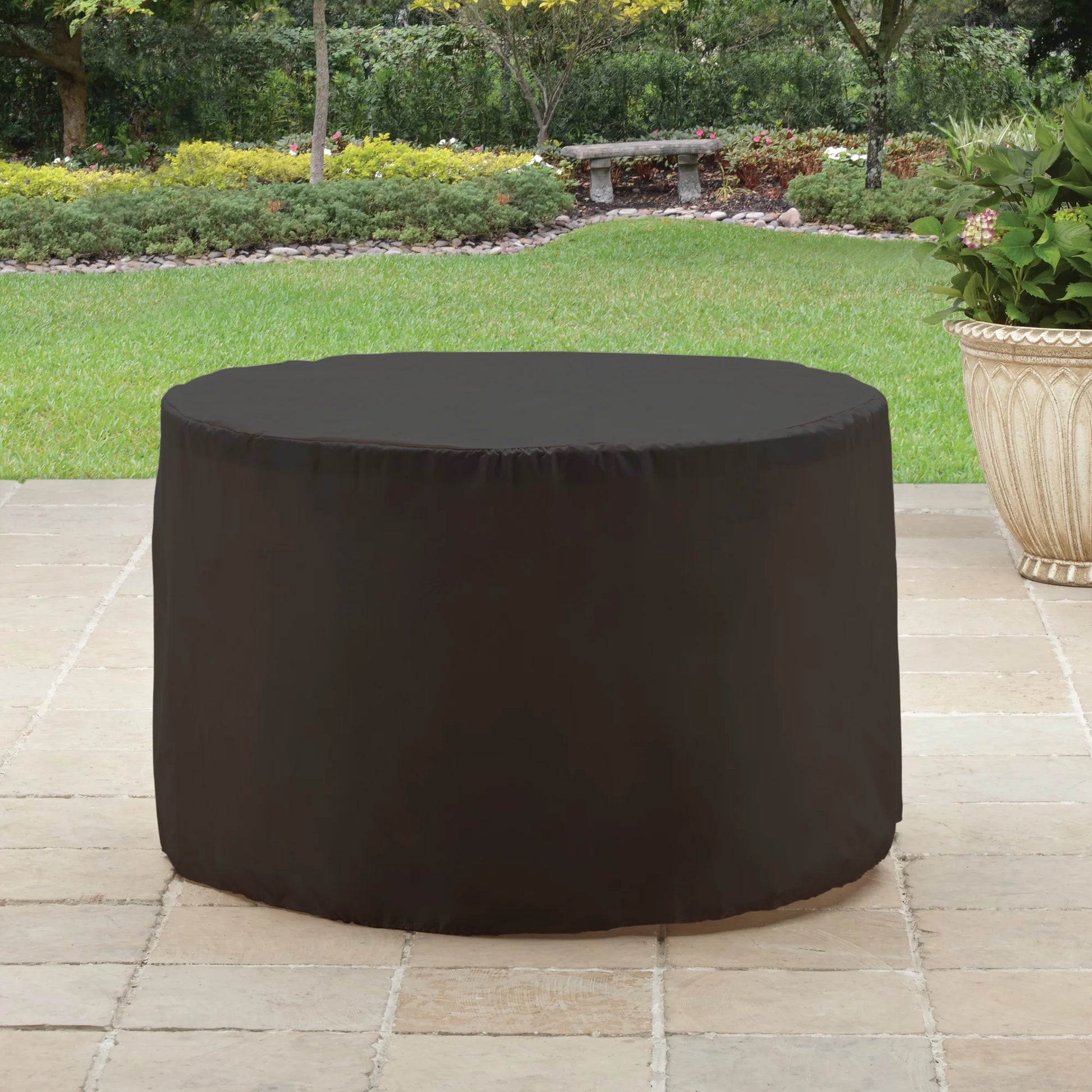 Colebrooke 37" round 50,000 BTU Propane Gas Fire Pit Table with Glass Beads, Metal Lid and Protective Cover - Design By Technique