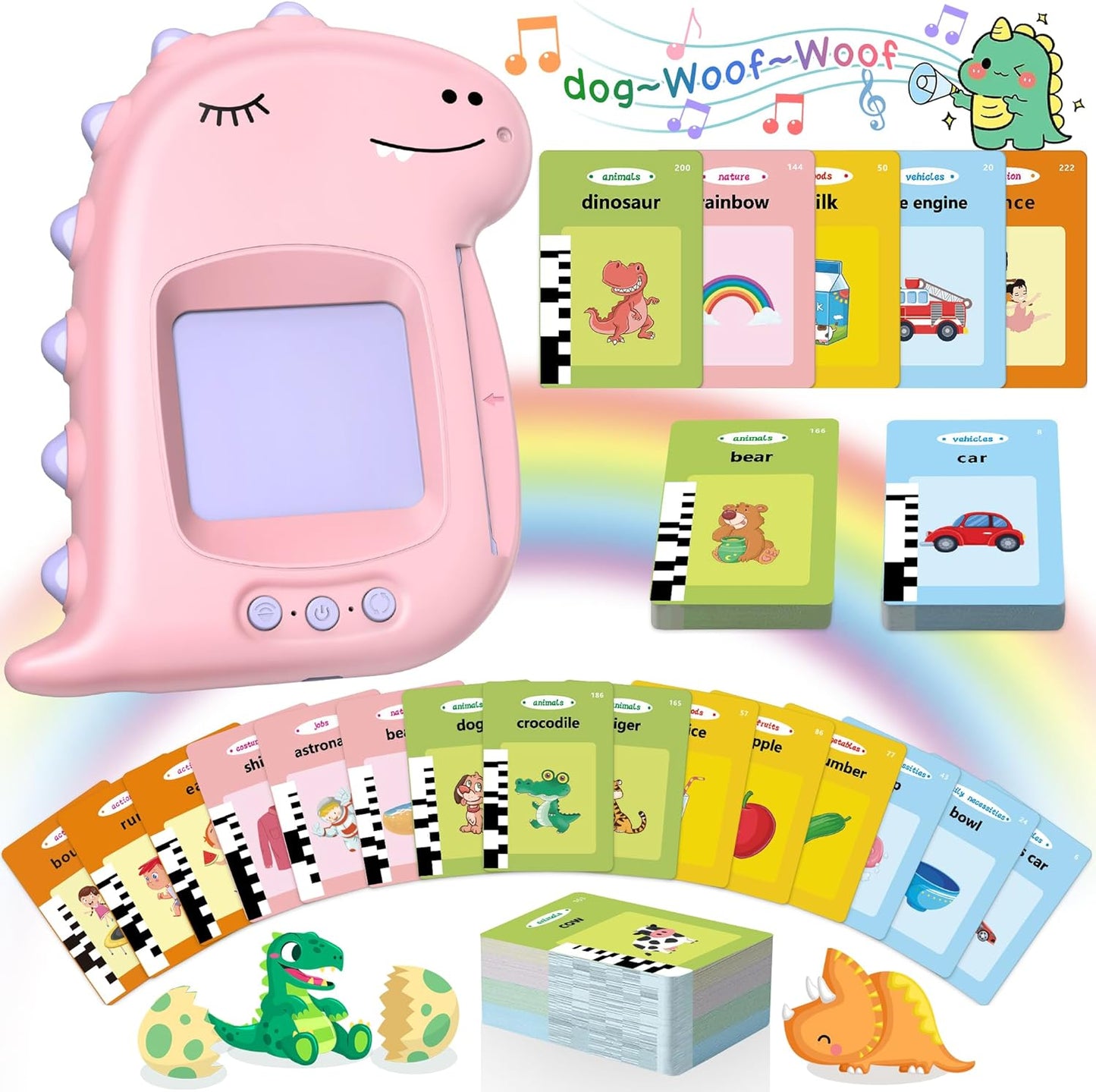 Toddler Toys Talking Flash Cards, Learning Toys for 1 2 3 4 5 Year Old Girls Boys, Kids Gifts Dinosaur Educational Montessori Pocket Speech Therapy 224 Sight Words Autism Sensory Toys