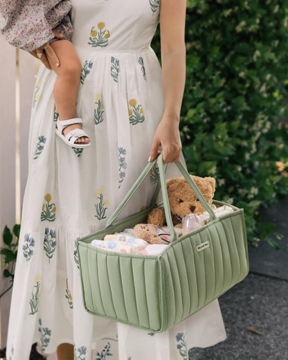 Baby Diaper Caddy Organizer, Stylish Nursery Storage Basket - Gift for Baby Shower, Baby Registry Must Have, Newborn Essentials - Baby Caddy Organizer for Diaper Station - Sage Green