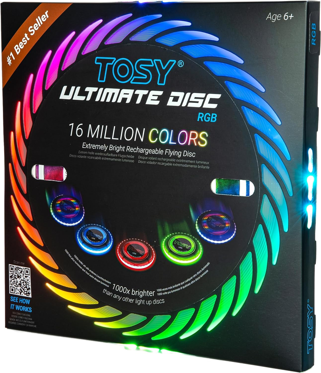 Flying Disc - 16 Million Color RGB or 36 or 360 Leds, Extremely Bright, Smart Modes, Auto Light Up, Rechargeable, Cool Fun Christmas, Birthday & Camping Gift for Men/Boys/Teens/Kids, 175G Frisbee