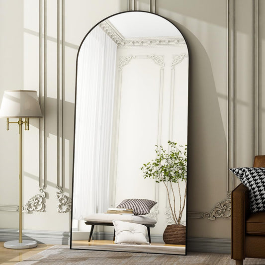 Oversized Full-Body Mirror, 76" X 34" Arched Full-Length Mirror, Black Metal Frame, Floor Mirror for Bedroom, Living/Dressing Room, Gym - Stand/Wall Mounted/Leaning Mirror - Design By Technique