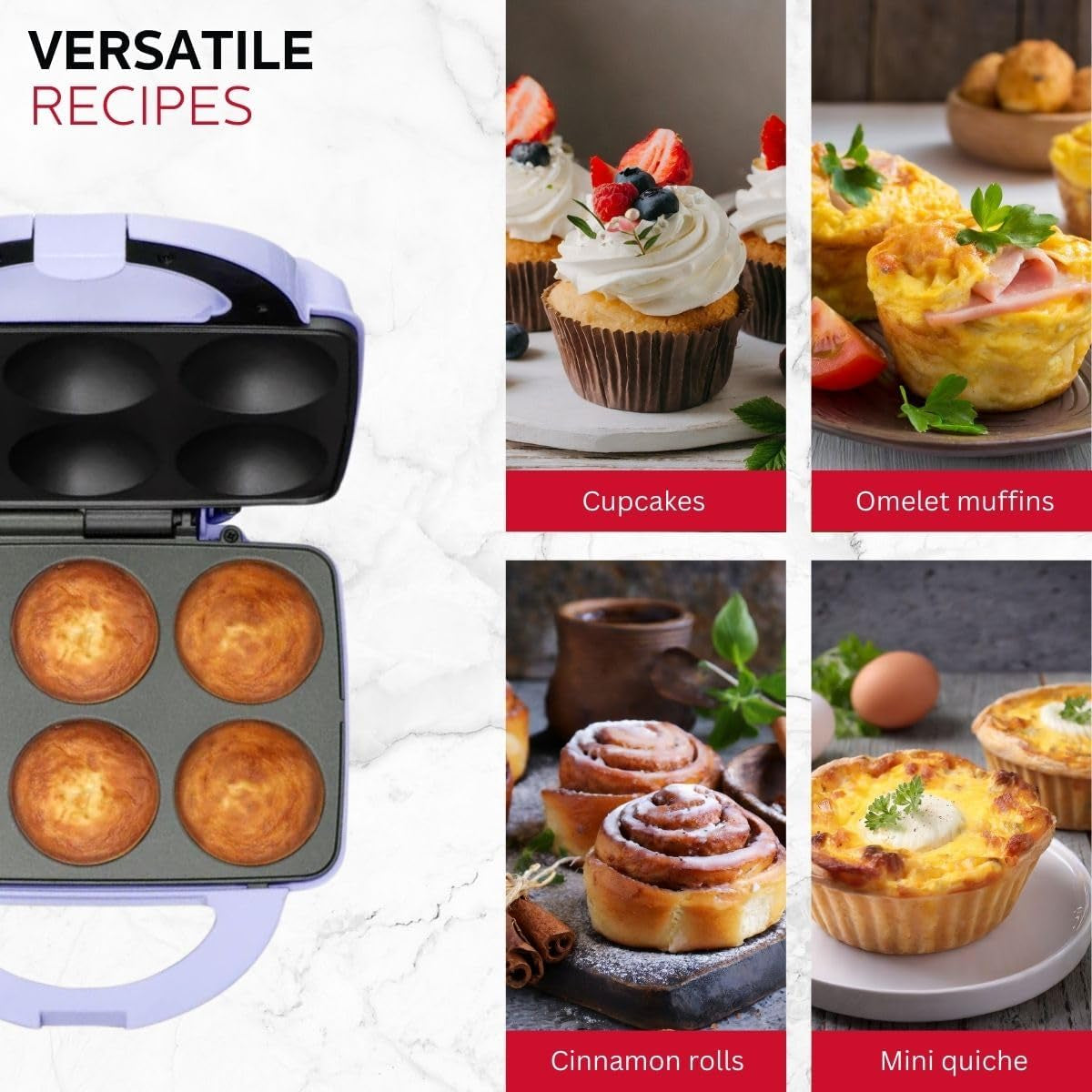 Non-Stick Cupcake Maker, Lavender/Stainless Steel - Makes 6 Cupcakes, Muffins, Cinnamon Buns, and More for Birthdays, Holidays, Bake Sales or Special Occasions