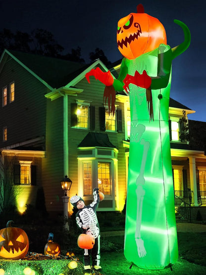 12FT Halloween Inflatable with LED Light,  Giant Pumpkin Halloween Outdoor Decoration Scary Pumpkin Skeleton Blow up Inflatable for Home Family Party Halloween Holiday Yard Lawn Indoor Decor