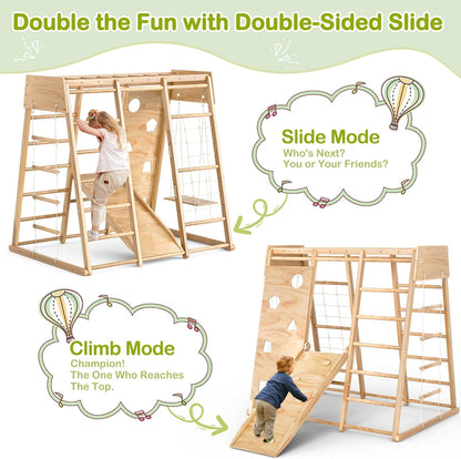 8-In-1 Indoor Jungle Gym for Toddlers with Slide, Climbing Toys for Toddlers 2-6 Yrs, Montessori Indoor Playground, Swing and Climbing Rock, Wooden Climber Playset for Kids