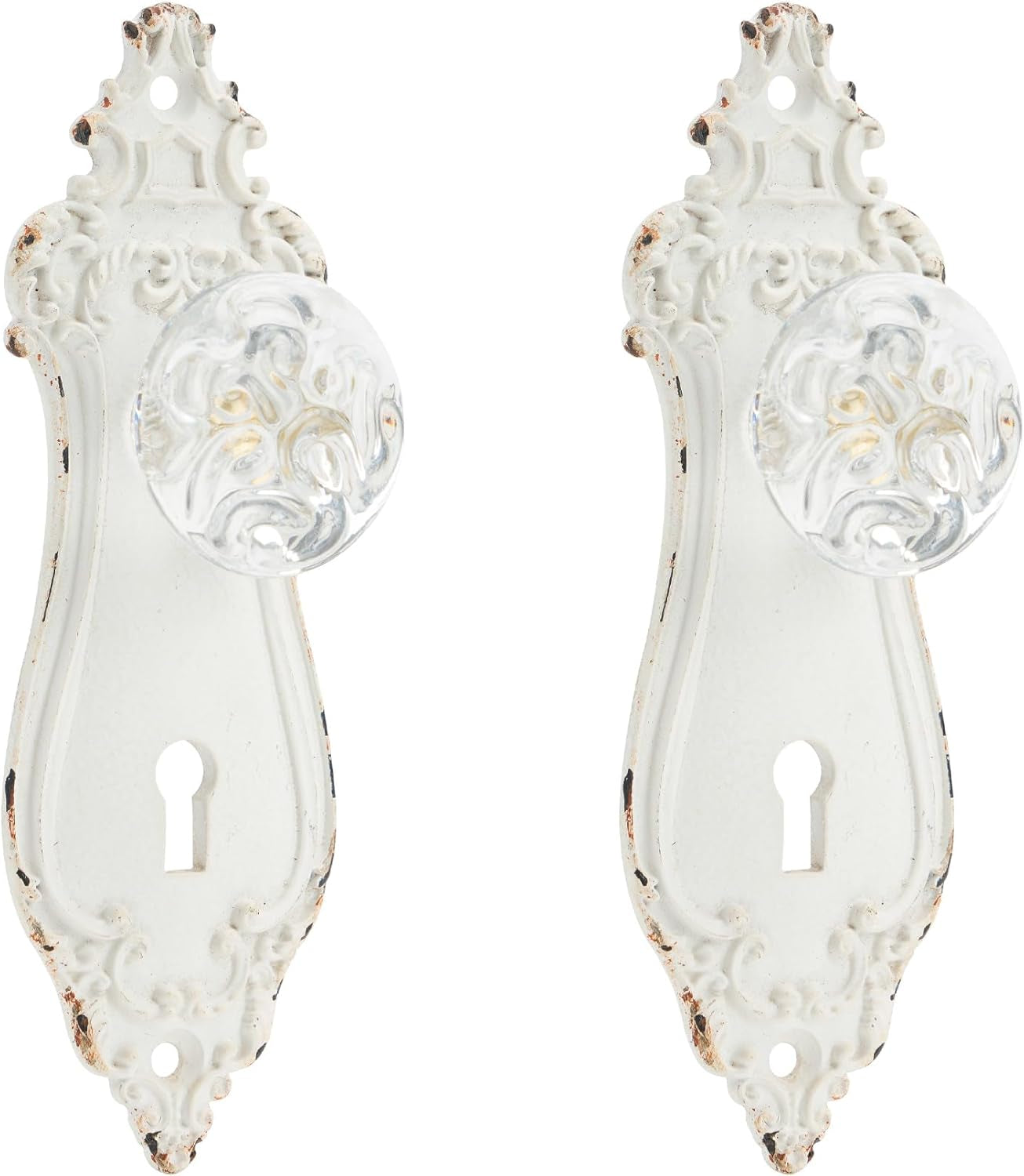 2Pcs Vintage Cabinet Pulls Dresser Drawer Knobs, Distressed Closet Handles with Clear Crystal - White