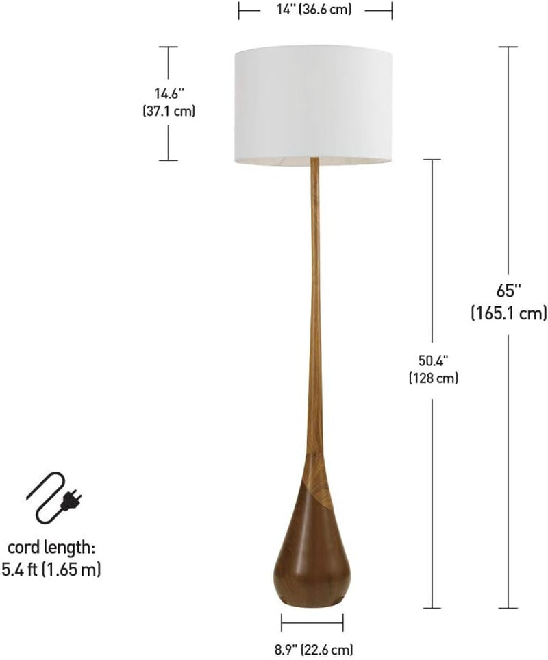 Novogratz X 67225 65" Floor Lamp, 2-Tone Wood Toned Base, White Fabric Shade, Socket Rotary Switch, Living Room Décor, Reading Light, Home Essentials, Bedroom, Office Accessories
