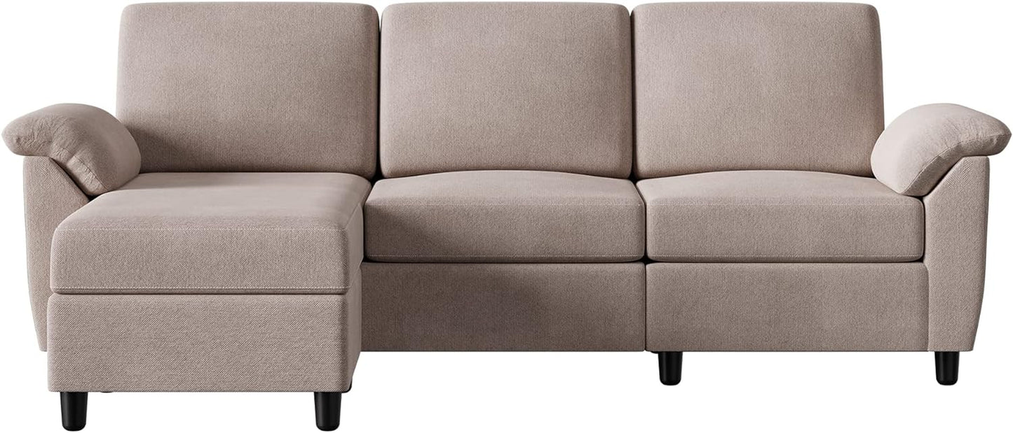 79" Convertible Sectional Sofa Couch, 3 Seat L Shaped Sofa with Removable Pillows Linen Fabric Small Couch Mid Century for Living Room, Apartment and Office, Khaki