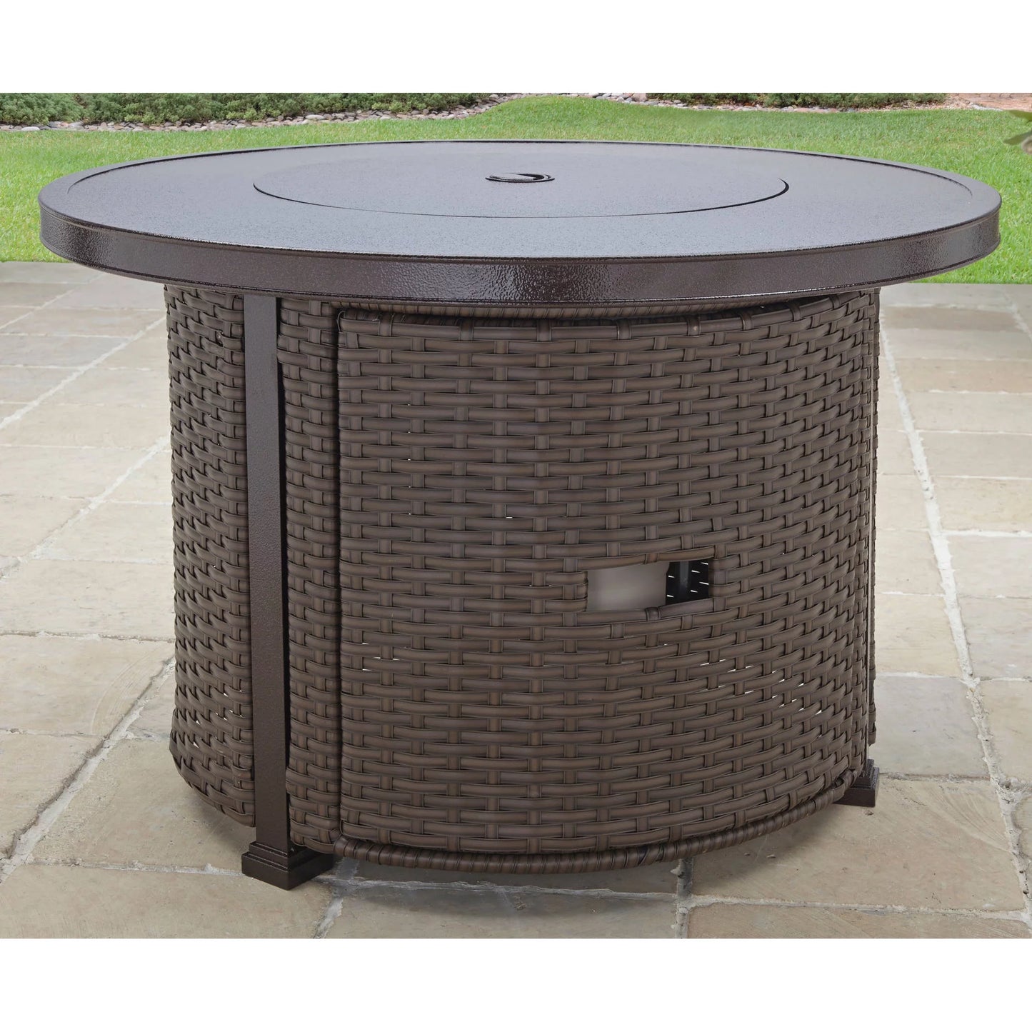 Colebrooke 37" round 50,000 BTU Propane Gas Fire Pit Table with Glass Beads, Metal Lid and Protective Cover - Design By Technique