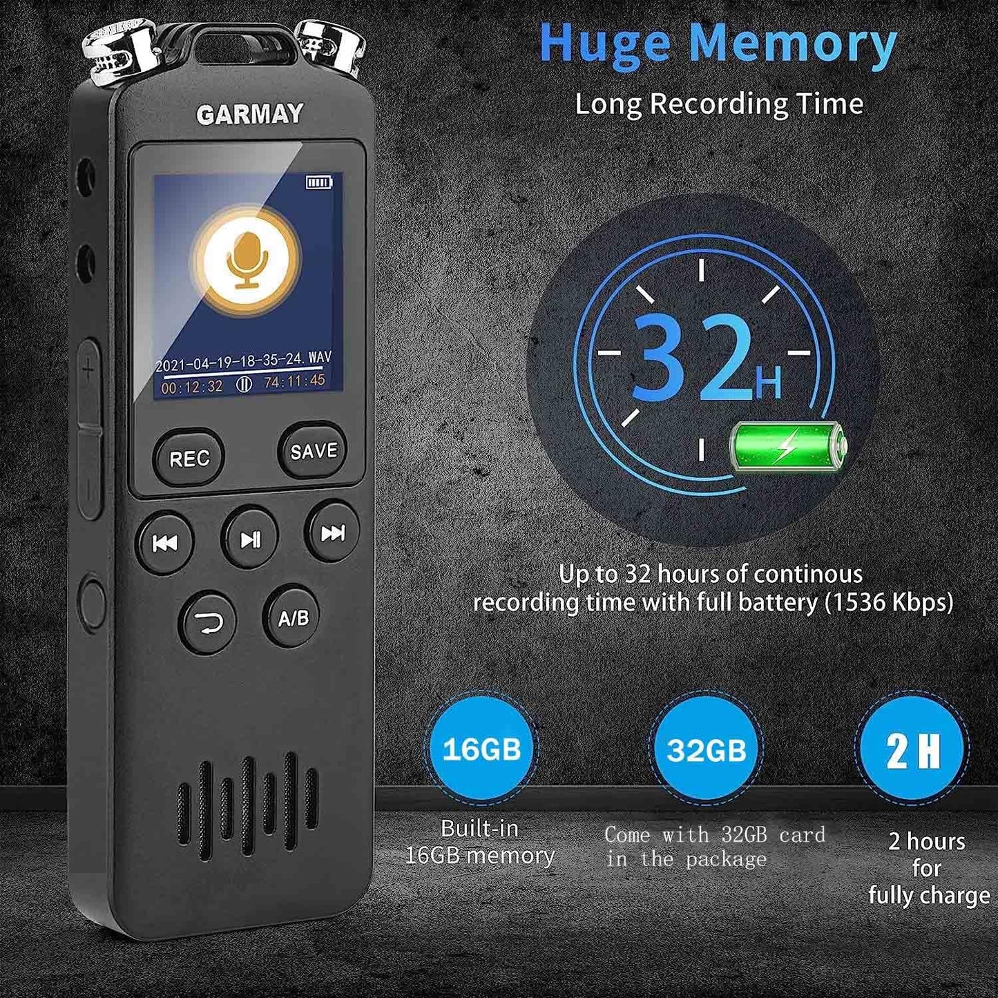 Digital Voice Recorder Upgraded 48GB 1536KBPS 3343Hours Recording Capacity 32H Battery Time Voice Activated Recorder with Noise Reduction Audio Recorder with Playback for Meeting Lecture