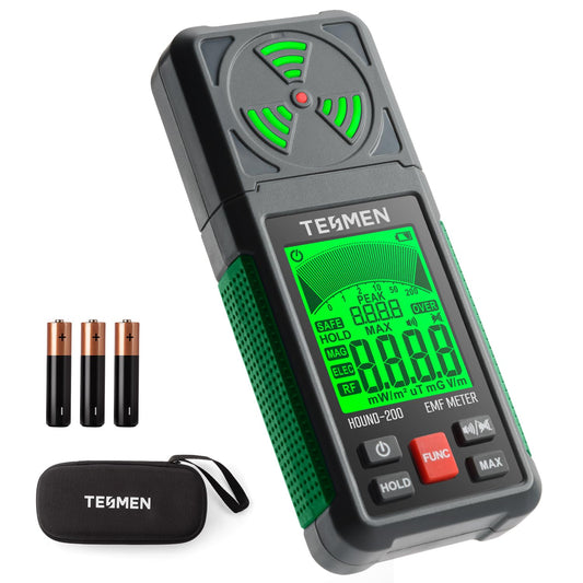 EMF Meter, Hound-200 EMF Detector: 3-In-1 Portable Electromagnetic Field Radiation Detector for EF, RF, MF, Wifi Signal, Suitable for Home, Office EMF Inspections and Ghost Hunting - Green