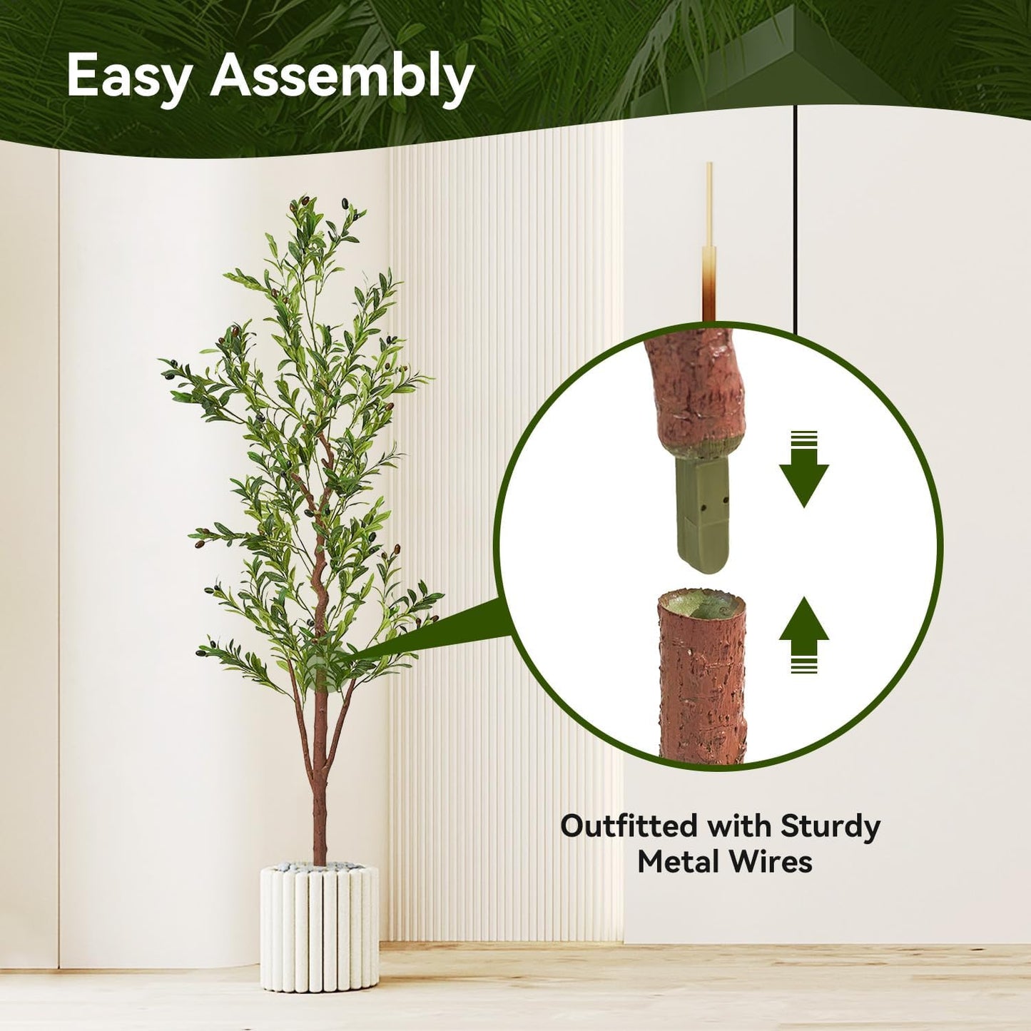 Artificial Olive Tree 7Ft,Fake Faux Olive Tree with Natural Wood Trunk and Realistic Leaves and Fruits,Olive Fruits Artificial Tree for Modern Home Office Living Room Decor Indoor