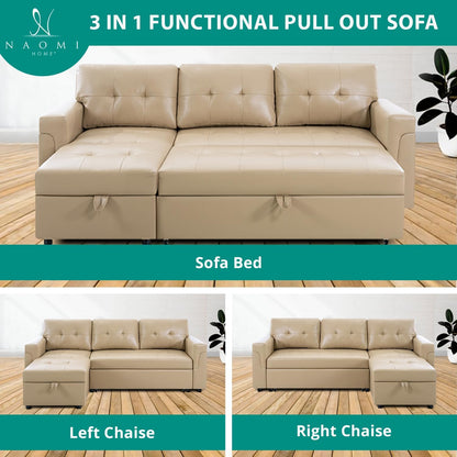 Transform Any Space: Sleeper Sectional Sofa with Convertible Sofa Bed & Inviting Chaise. Find Tranquil Comfort with Stress-Relieving Design & Durable Cushions - Beige/Air Leather