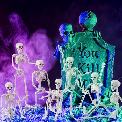 12 Pcs 16” Posable Halloween Skeleton Decoration Full Body Halloween Hanging Skeleton with Movable Joints Plastic Skeleton for Halloween Graveyard Haunted House Decor