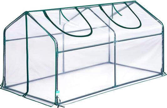 Portable Mini Cloche Greenhouse W/ Elevated Bottom, Reinforced High Light Transmission Waterproof Uv-Resistant Hot House for Indoor Outdoor, W/ 50 T-Shaped Plant Tag, 71" X 36" X 36" (Clear) - Design By Technique