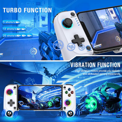 Wireless Mobile Gaming Controller for Iphone/Android, Phone Game Controller Support Phone Case, RGB Light Hall Joystick, Turbo, Mobile Gaming Gamepad