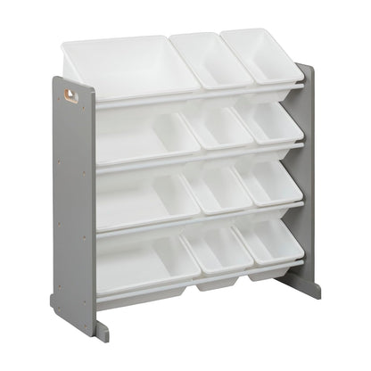 4-Tier Organizer with 12 Bins, Toy Storage, Grey/White