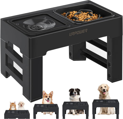 2-In-1 Elevated Slow Feeder Dog Bowls with No Spill Dog Water Bowl 4 Height Adjustable Raised Dog Bowl Non-Slip Dog Food and Water Bowls with Stand for Small Medium Large Dogs, Cats and Pets