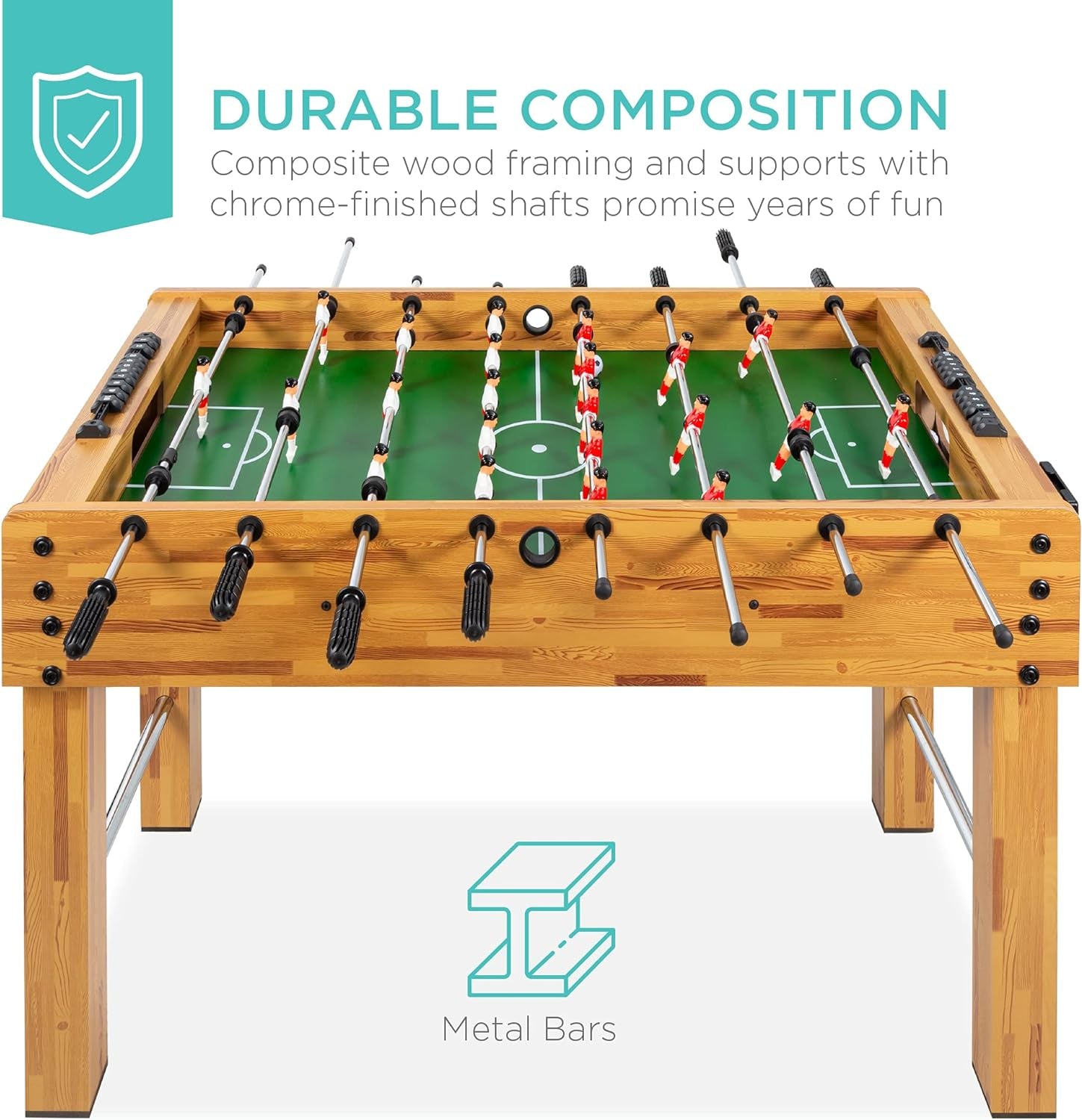 48In Competition Sized Foosball Table for Home, Game Room W/ 2 Balls, 2 Cup Holders