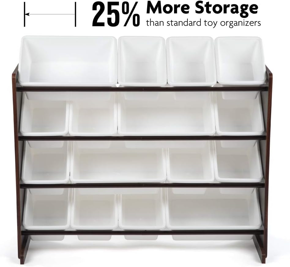 Extra-Large Toy Organizer, 16 Storage Bins, Espresso/White, 15.5D X 42W X 17.7H In