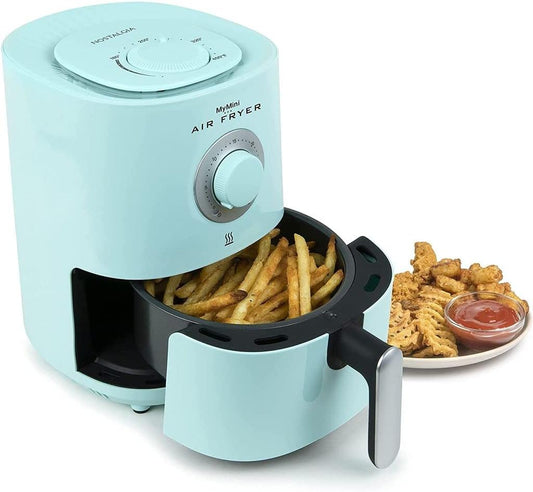 Personal Air Fryer 1-Quart, Compact Space Saving, Adjustable 30 Minute Timer and Temperature up to 400℉, Non-Stick Dishwasher Safe Basket, Portion Control, Aqua