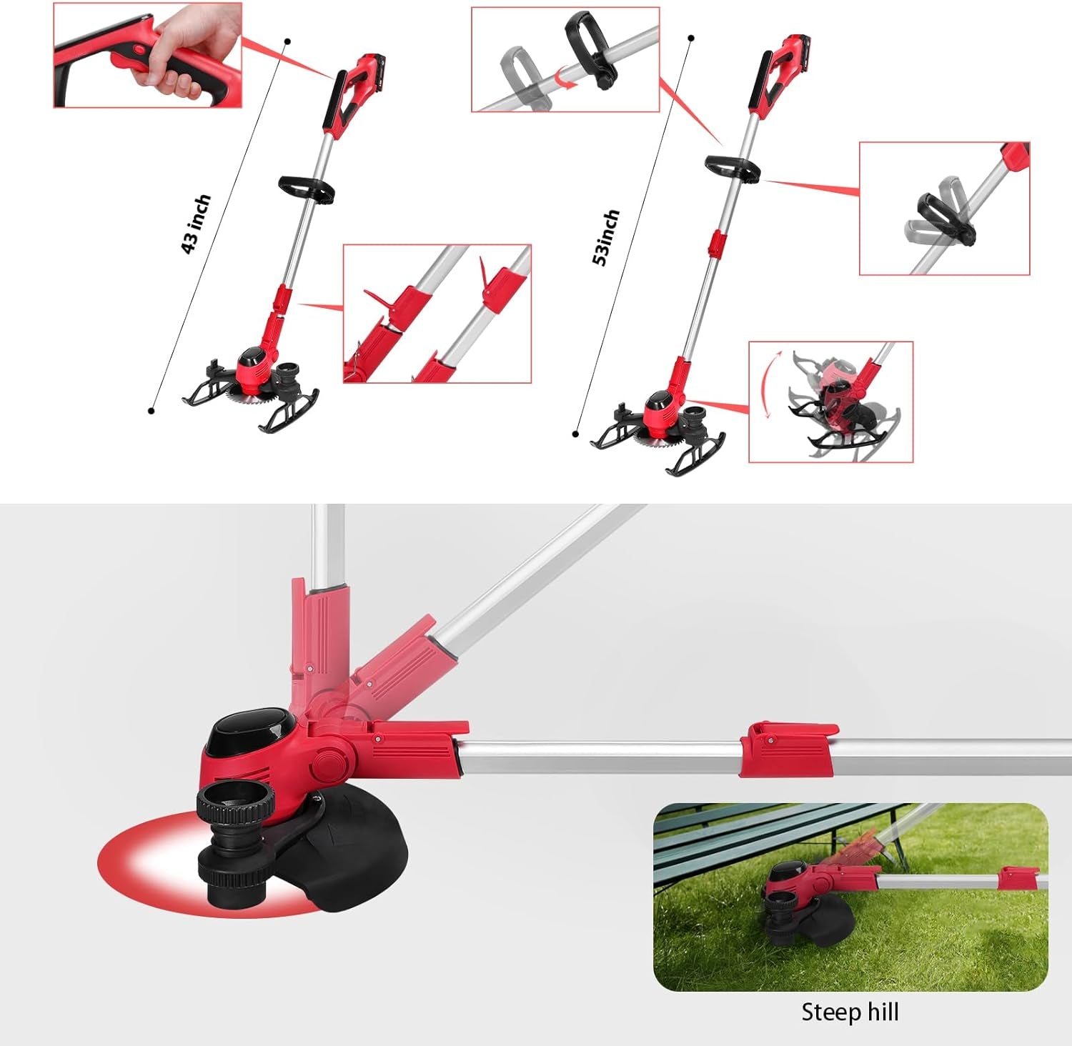 Cordless Weed Wacker & Edger & Lawn Mower with 2.5Ah Battery, 3-In-1 Weed Wacker Battery Operated, Running Time 50~75 Mins (Battery and Charger Included)