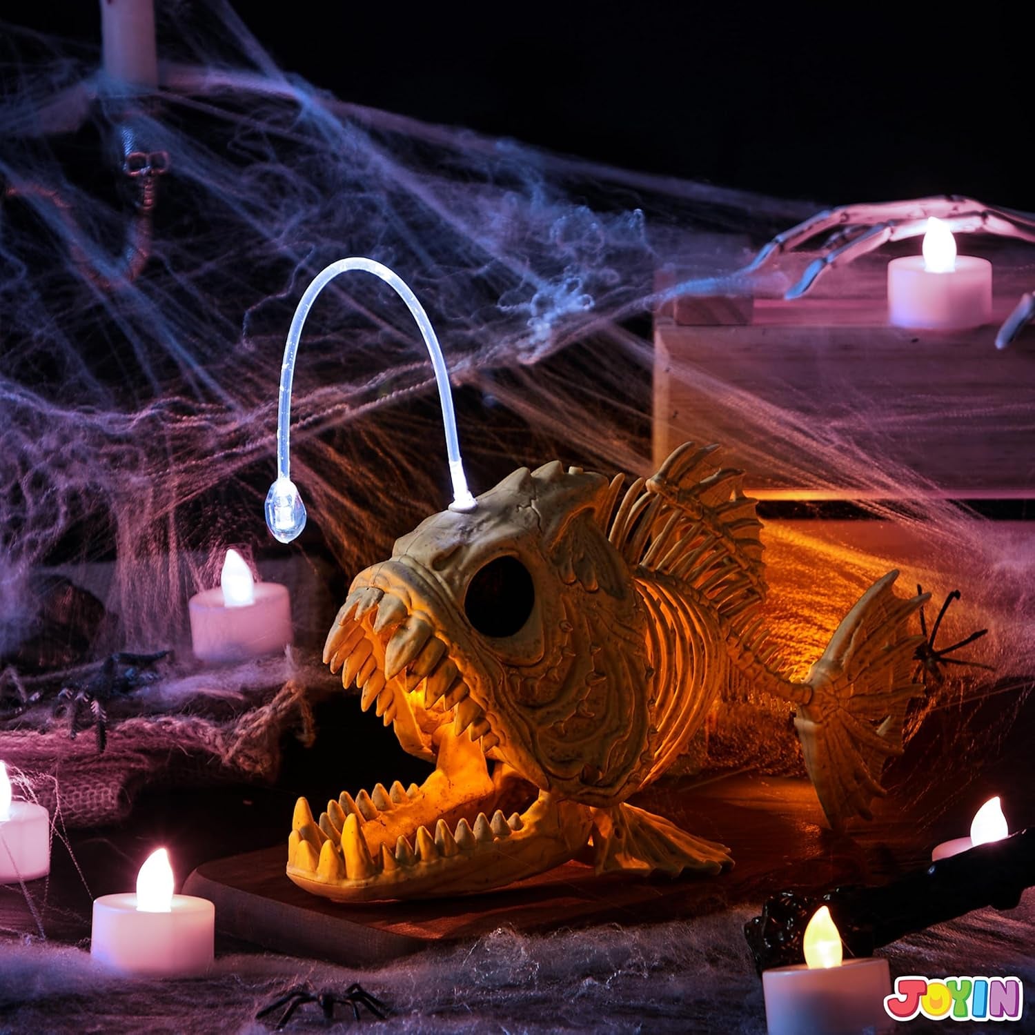 Halloween Skeleton Fish with LED Eye for Halloween Decoration, Graveyard Decorations, Indoor/Outdoor Spooky Scene