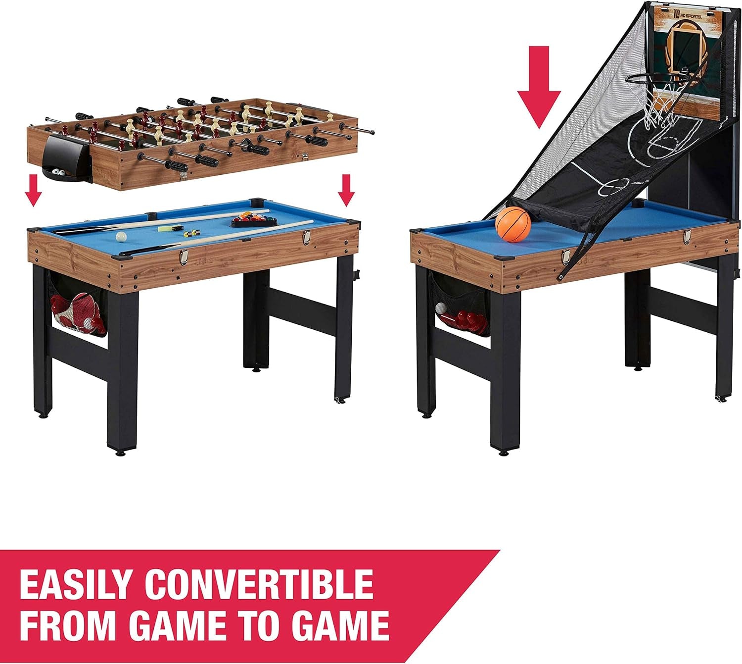 Combination Games Multiple Styles Arcade Collection, Billiards, Ping Pong, Hockey, Basketball and Foosball Combination Kit Comes with All the Basics