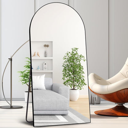 76"X34" Mirror Full Length Arched Large Mirror with Stand Aluminum Alloy Frame Floor Mirror for Living Room, Bedroom Hanging Standing or Leaning Wall-Mounted, Black - Design By Technique