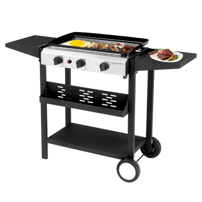 3-Burner Propane Gas Grill Griddle Flat Top Grills 2 in 1 Tabletop Griddle