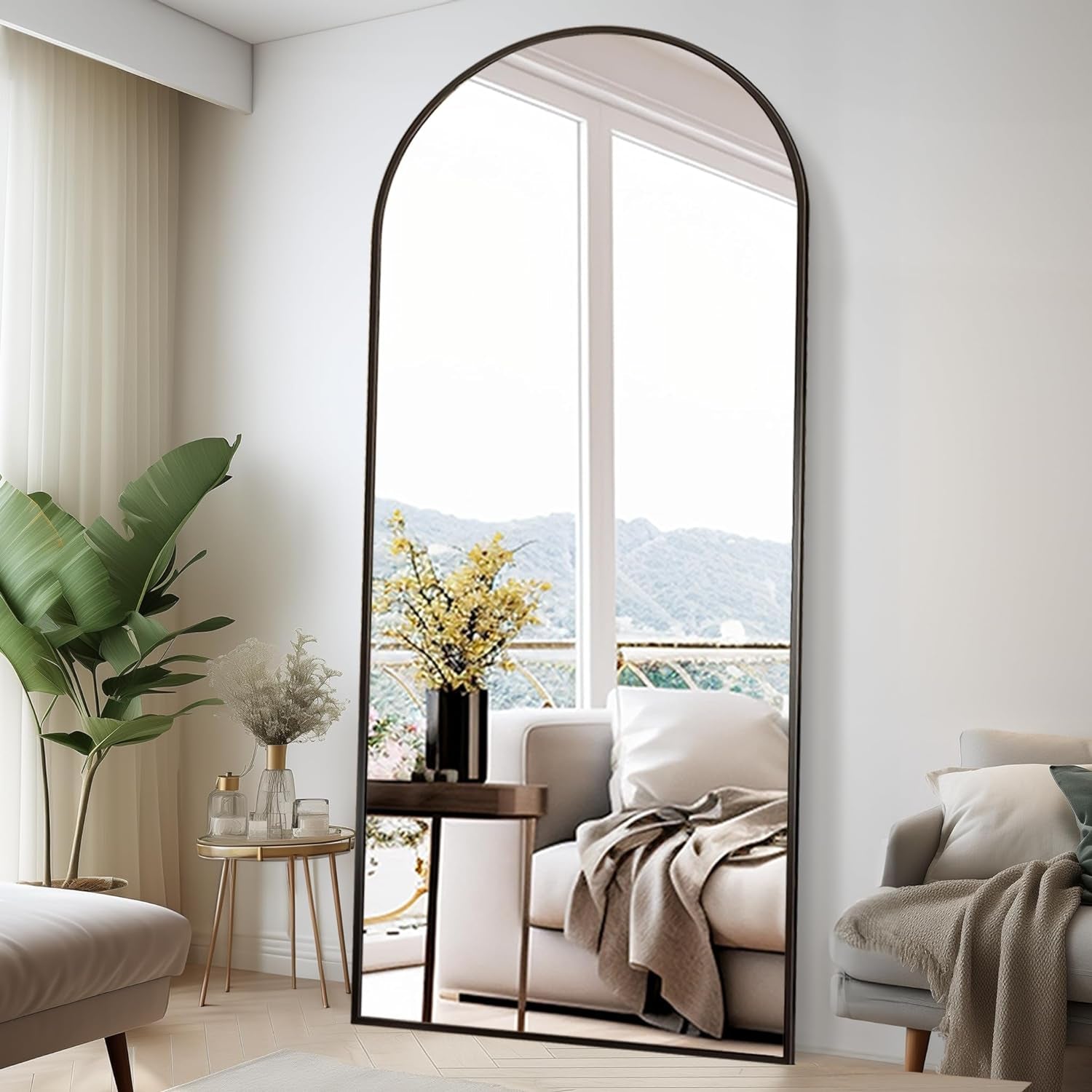 76"X34" Arched Full Length Floor Mirror, Large Mirror Full Length Standing Hanging or Leaning, Big Full Body Mirror Wall Mounted Mirror for Bedroom Living Room, Black - Design By Technique