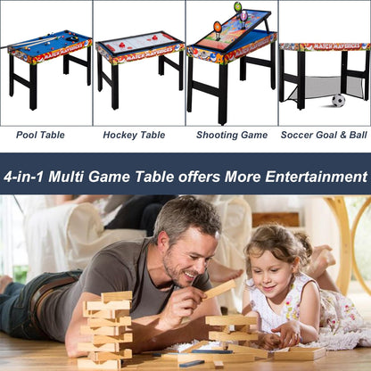 36” 4-In-1 Multi Game Table, Combo Game Table Set for Kids, Childrens, Combination Arcade Set W/Pool Billiards, Air Hockey, Soccer, Shooting Game for Home, Game Room