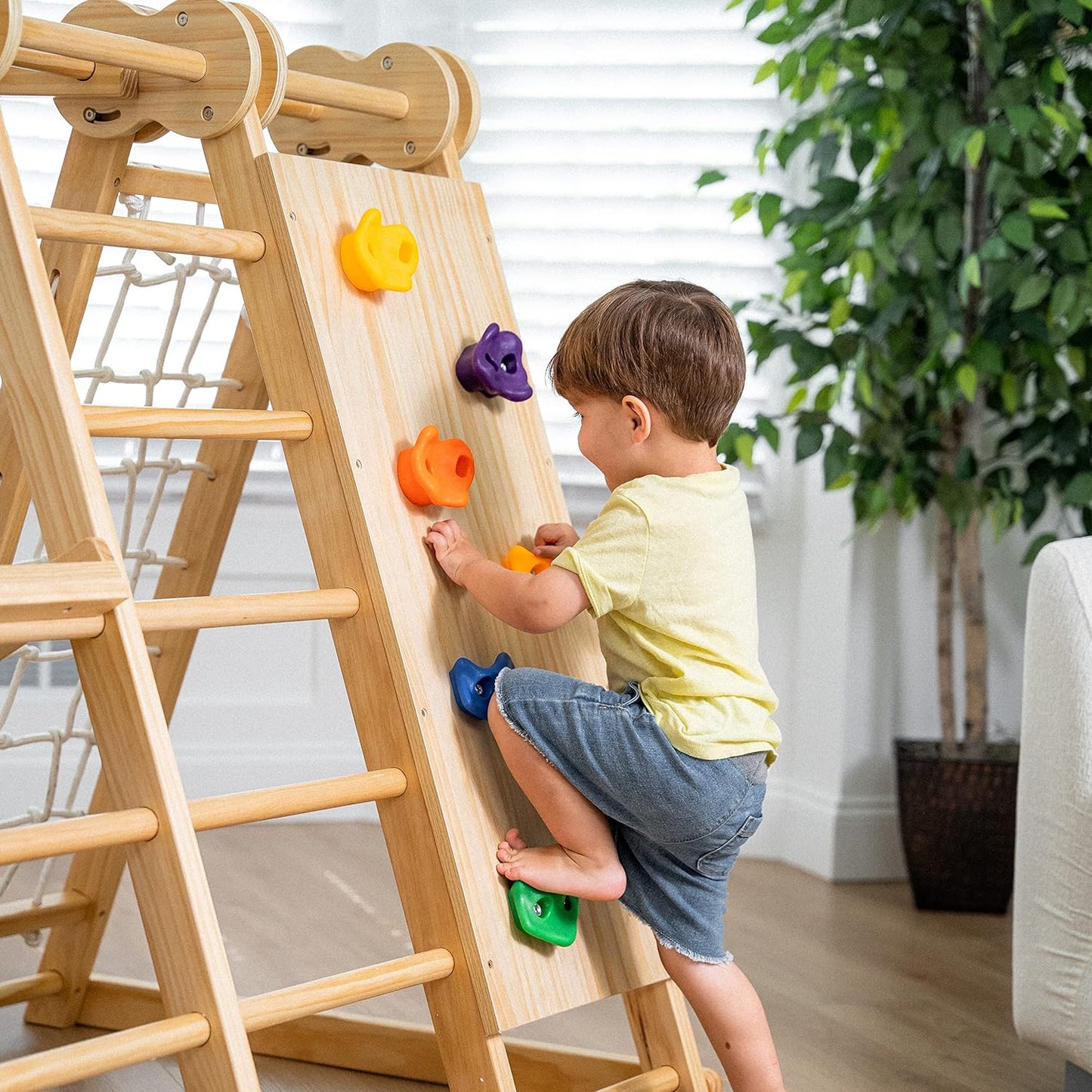 Chestnut 8-In-1 Indoor Foldable Playset for Kids - with Slide, Climbing Wall, Monkey Bars, Swing