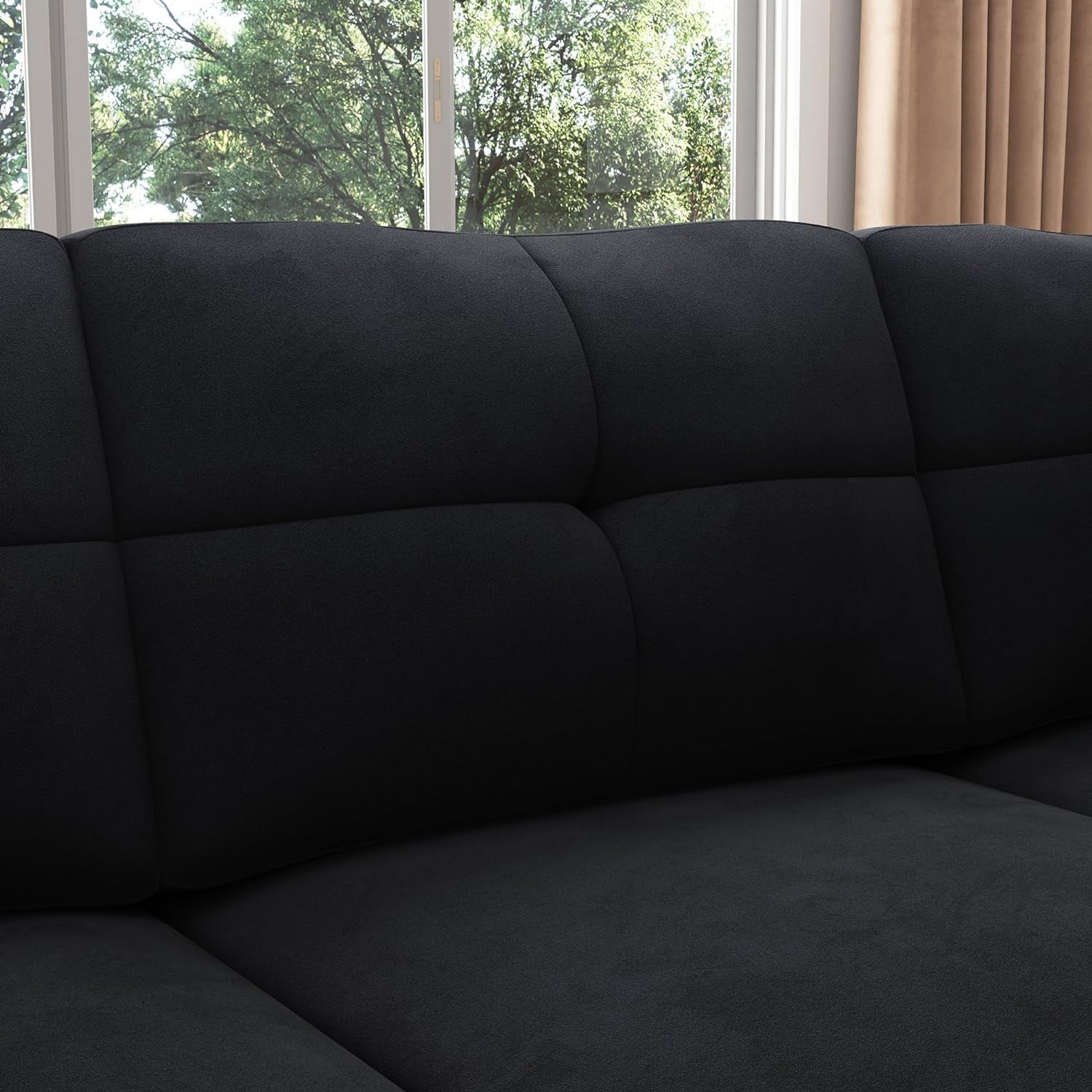 Convertible Sectional Sofa L Shaped Couch for Small Apartment Reversible Sectional Couch for Living Room,Velvet Black