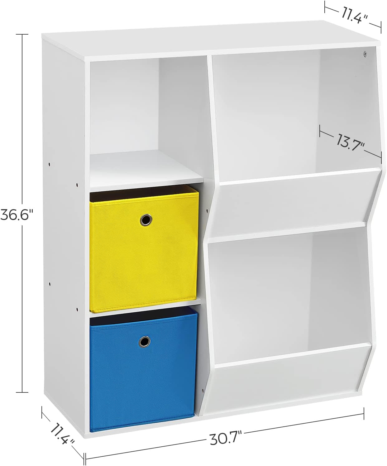 3 Shelves Toy Storage Organizer, with Compartments, Shelves and Fabric Bins, for Kids Room, Playroom, White