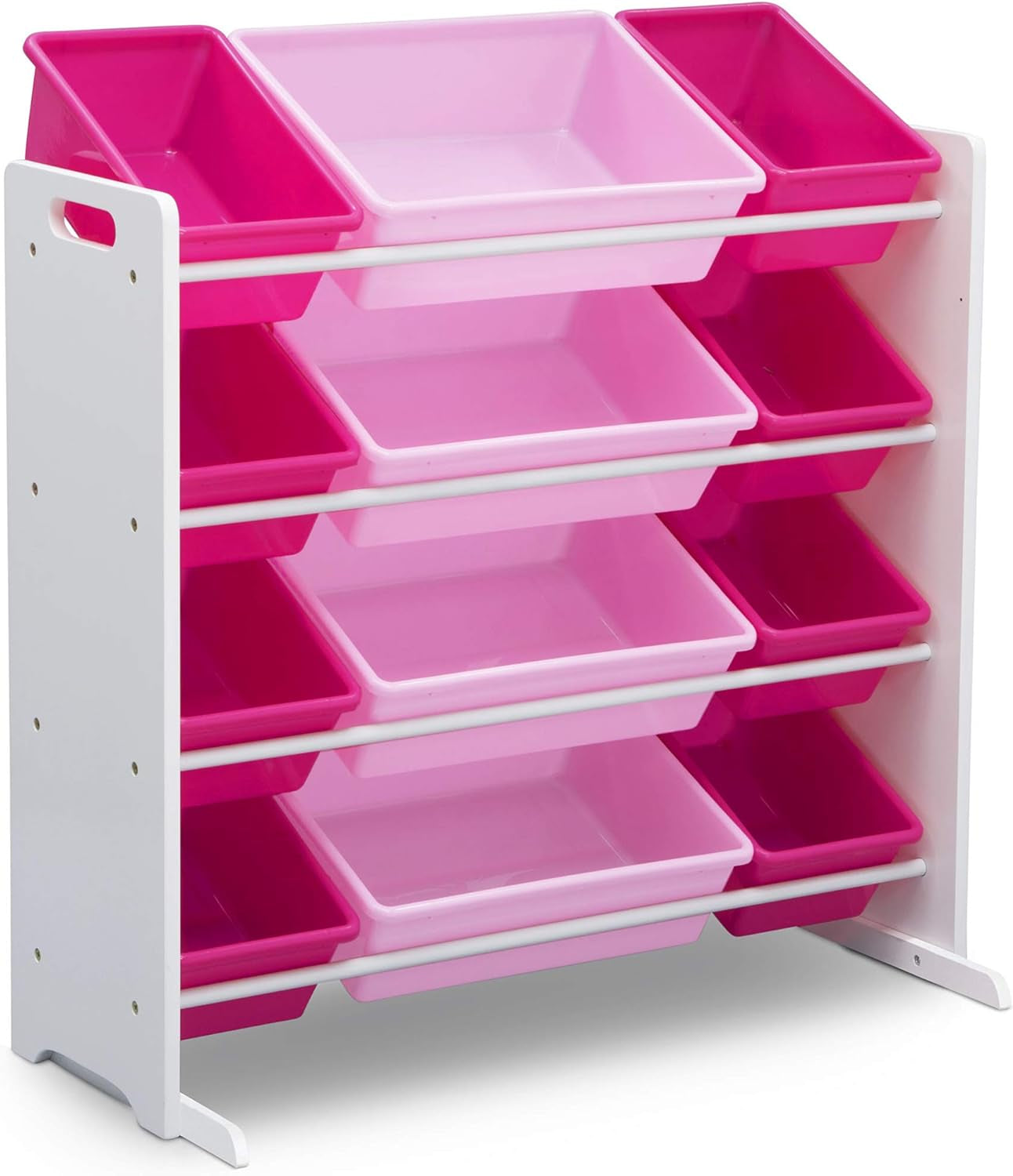 Kids Toy Storage Organizer with 12 Plastic Bins - Greenguard Gold Certified, White/Pink