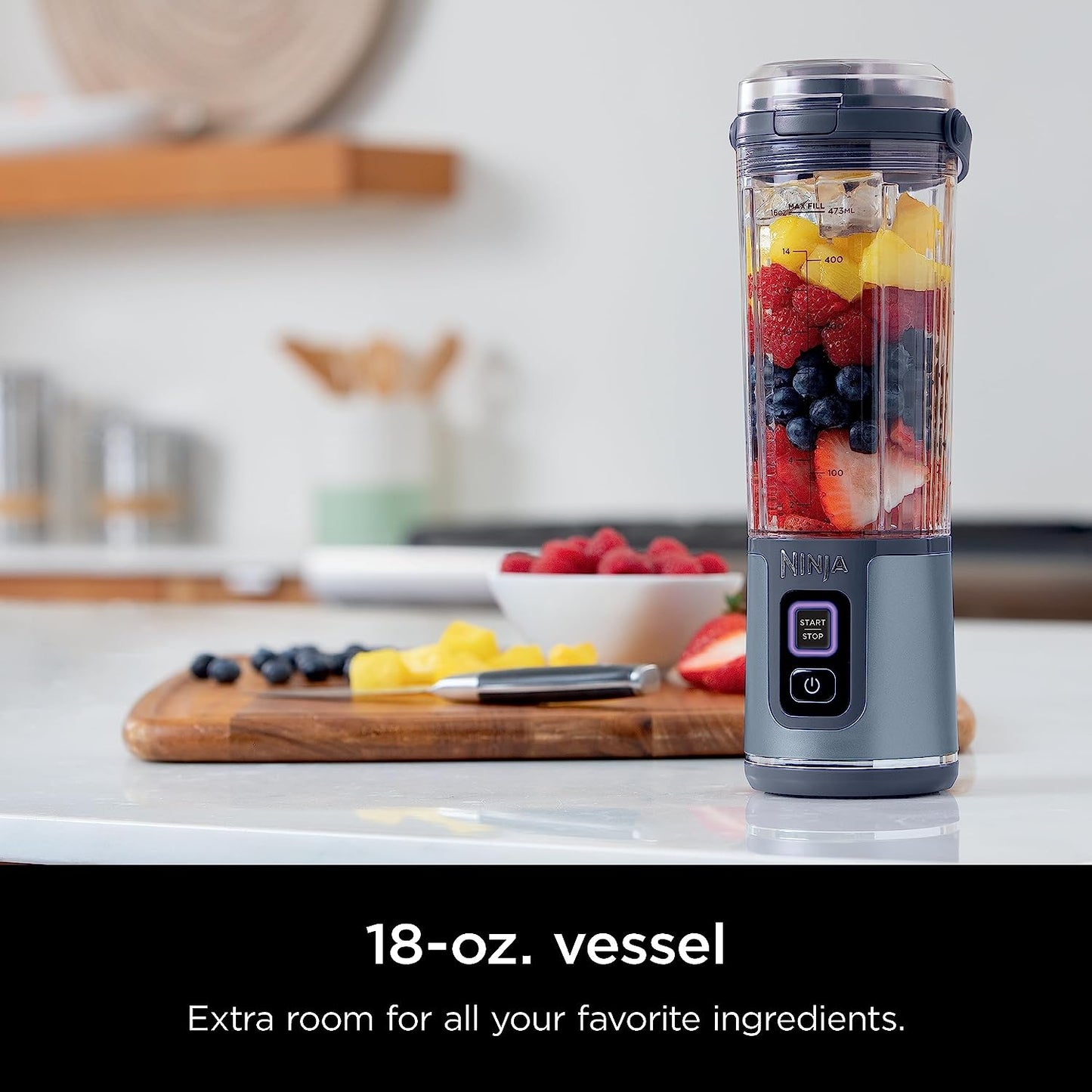 BC51NV Blast Portable Blender, Cordless, 18Oz. Vessel, Personal Blender-For Shakes & Smoothies, BPA Free, Leakproof-Lid & Sip Spout, USB-C Rechargeable, Dishwasher Safe Parts, Denim Blue