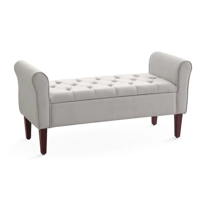 Polyester Upholstered Storage Bench with Tufted Flip Top and Wooden Legs