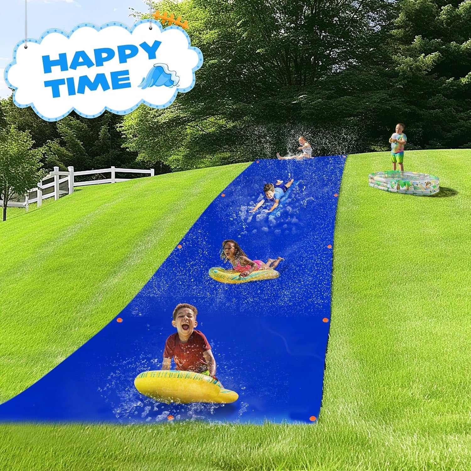 Super Slip Lawn Water Slide - 30 X 8Ft Heavy Duty Slip and Slide Trap Slick Waterslide for Adults & Kids, Easy to Set up with 16 Ground Nails, Funny Water Games for Outdoor Backyard Lawn, Blue - Design By Technique