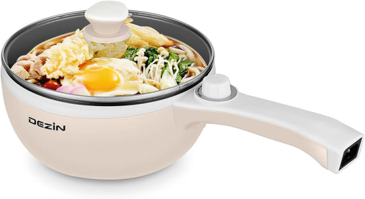 Hot Pot Electric Upgraded, Non-Stick Sauté Pan, Rapid Noodles Electric Pot, 1.5L Mini Portable Hot Pot for Steak, Egg, Fried Rice, Ramen, Oatmeal, Soup with Power Adjustment(Egg Rack Included)
