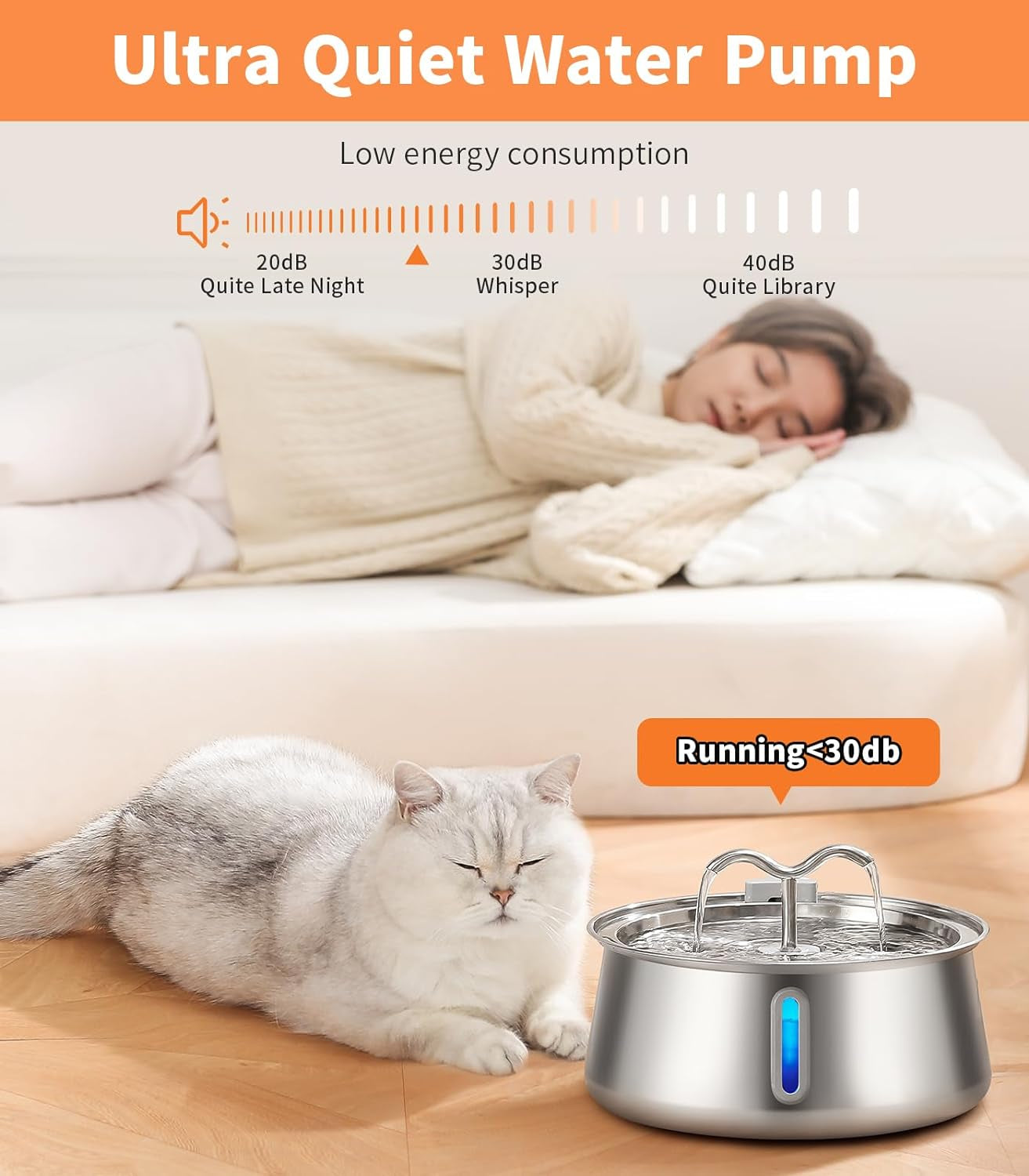 Cat Water Fountain Stainless Steel:135Oz/4L Large Capacity Cat Fountain with Water Window, Pet Fountain for Cats Dogs Multiple Pets Drinking Water Bowl Ultra Quite Pump Two Flow Modes, Dishwasher Safe