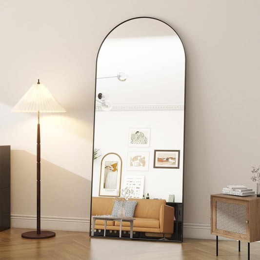 71"X30" Arched Full Length Mirror Free Standing Leaning Mirror Hanging Mounted Mirror Aluminum Frame Modern Simple Home Decor for Living Room Bedroom Cloakroom, Black - Design By Technique